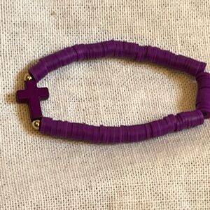 Purple Beaded Cross Bracelet